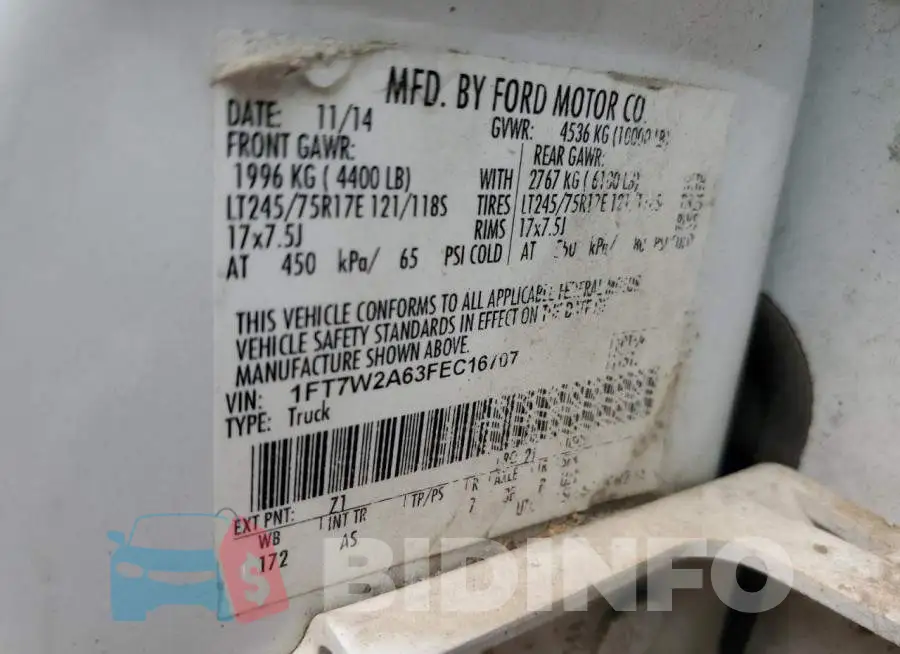 1FT7W2A63FEC16707 Photo# 12