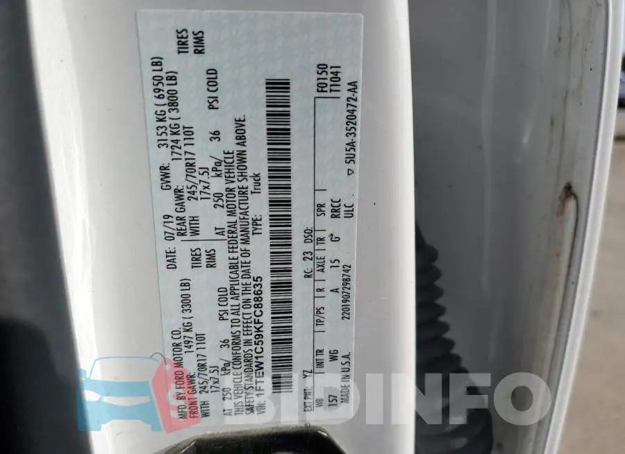 1FTEW1C59KFC88635 Photo# 12