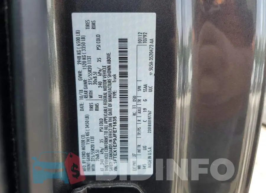1FTEX1EP9JFE71835 Photo# 12