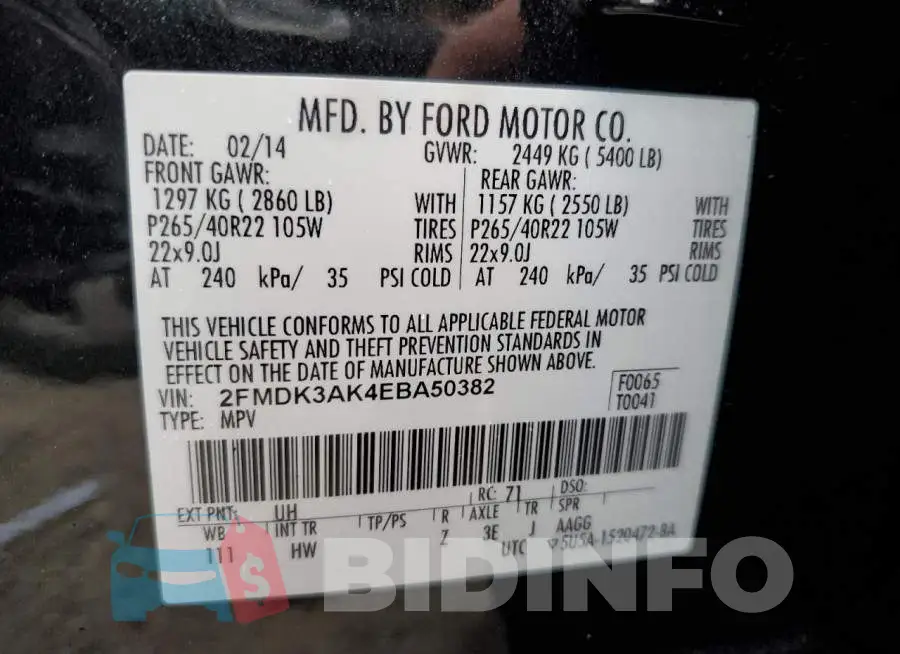 2FMDK3AK4EBA50382 Photo# 12