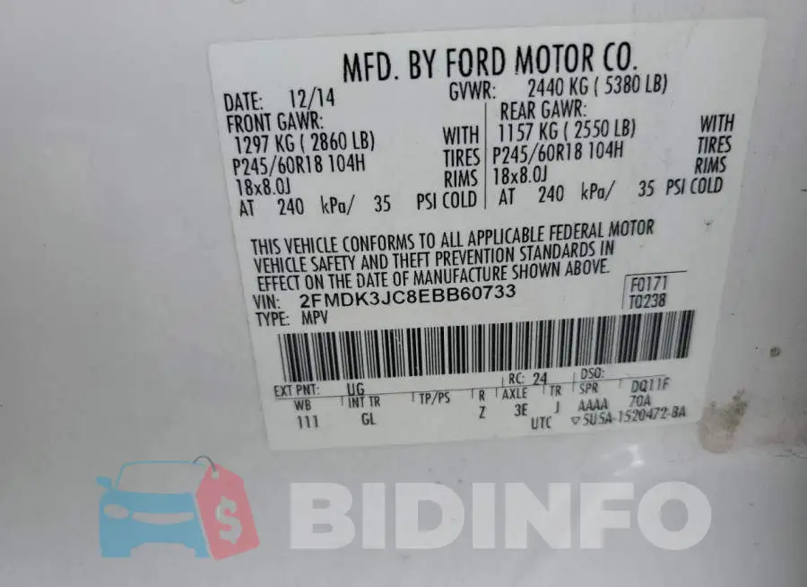 2FMDK3JC8EBB60733 Photo# 13