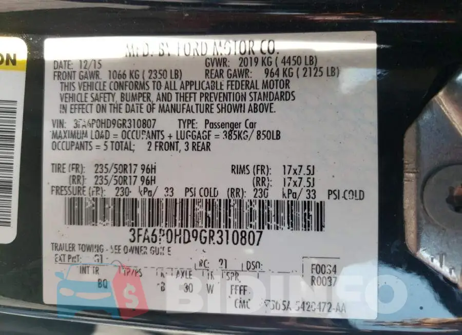 3FA6P0HD9GR310807 Photo# 12