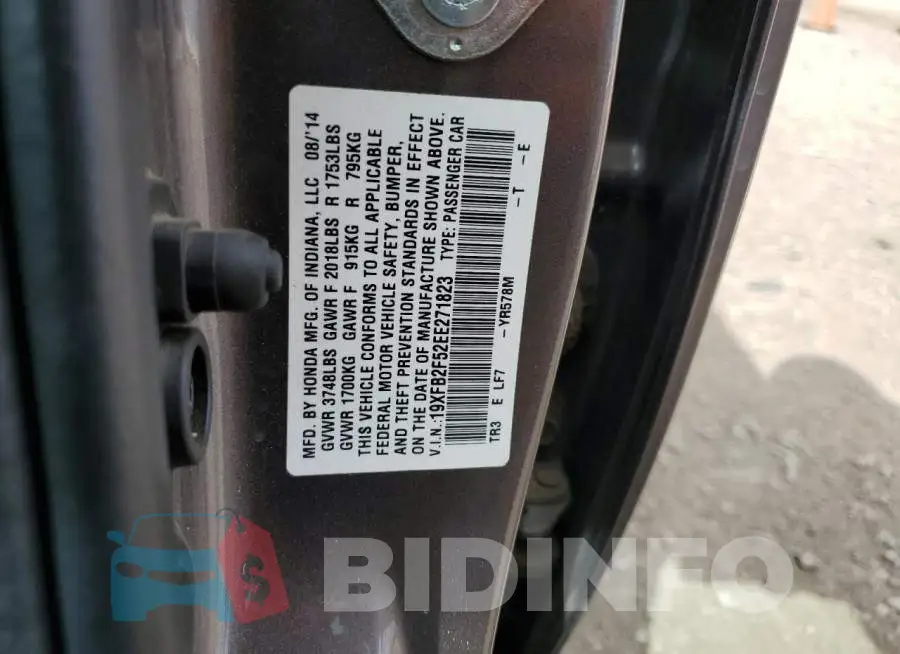 19XFB2F52EE271823 Photo# 12