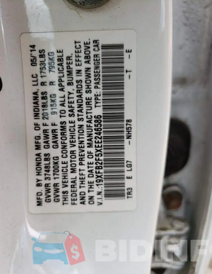 19XFB2F5XEE246586 Photo# 12
