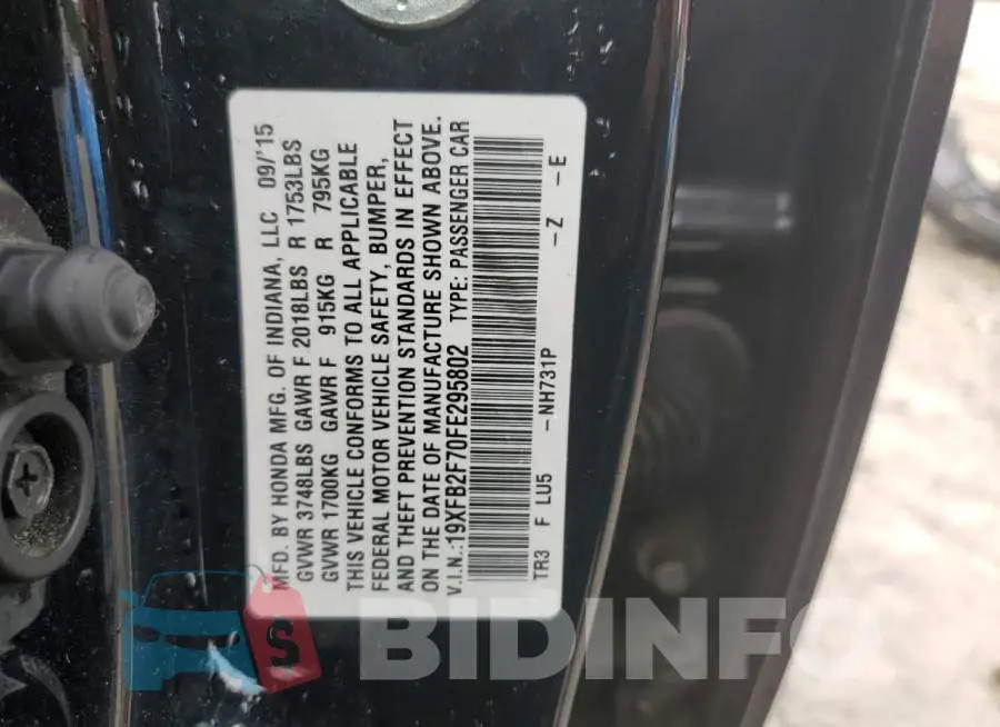 19XFB2F70FE295802 Photo# 13