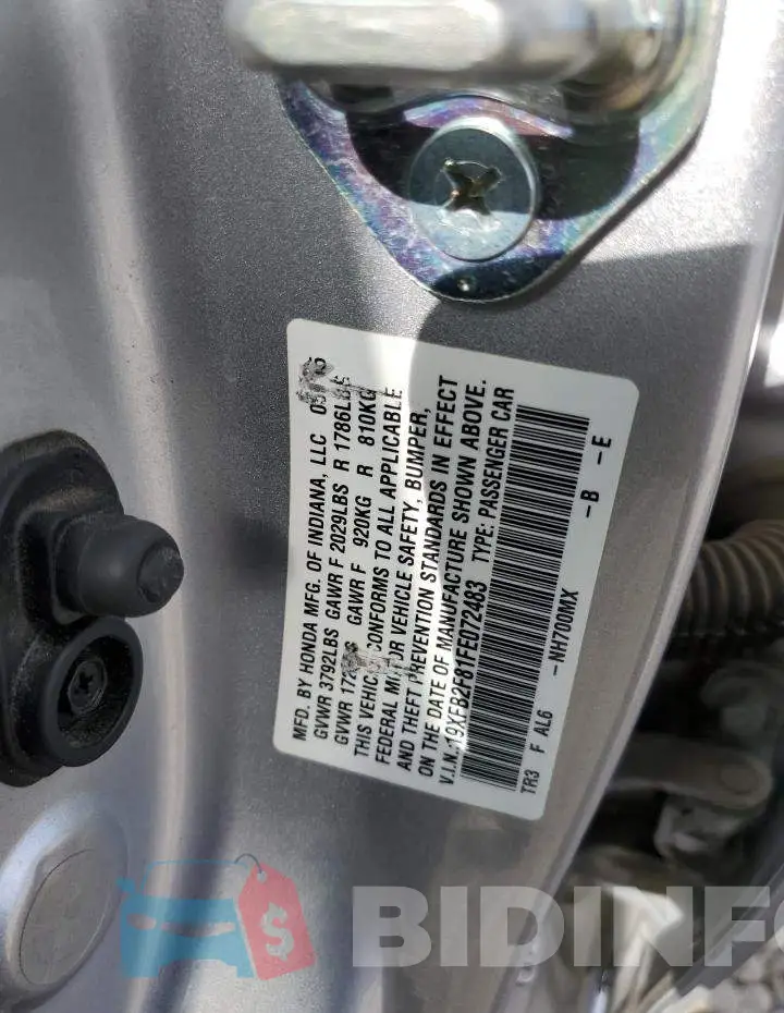 19XFB2F81FE072483 Photo# 12