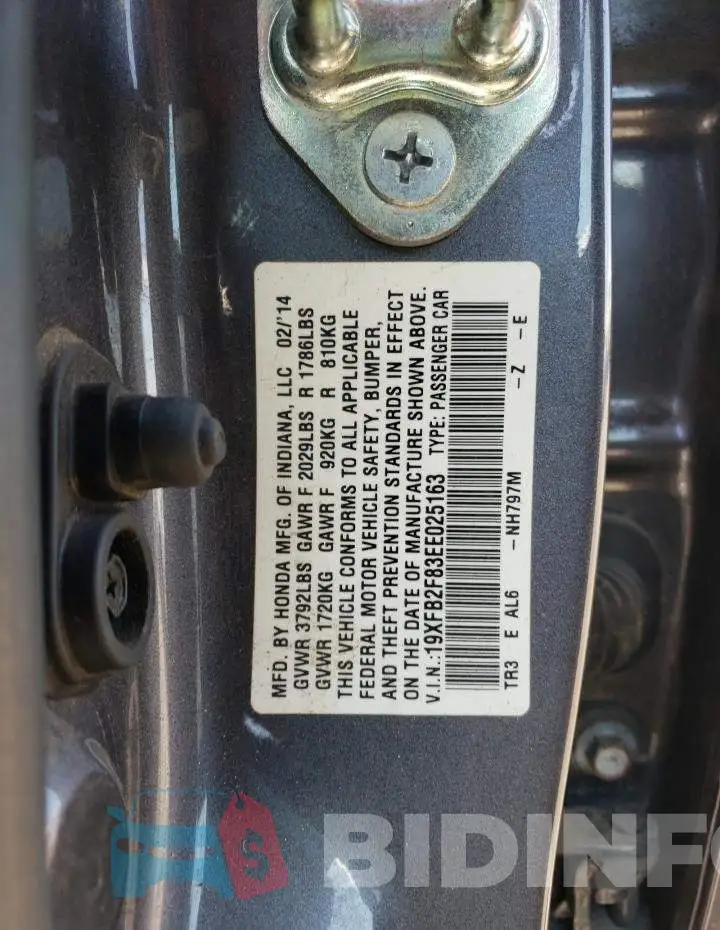 19XFB2F83EE025163 Photo# 12