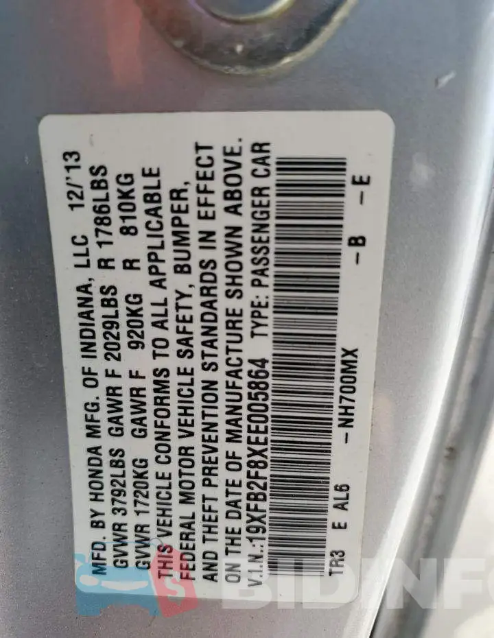 19XFB2F8XEE005864 Photo# 12