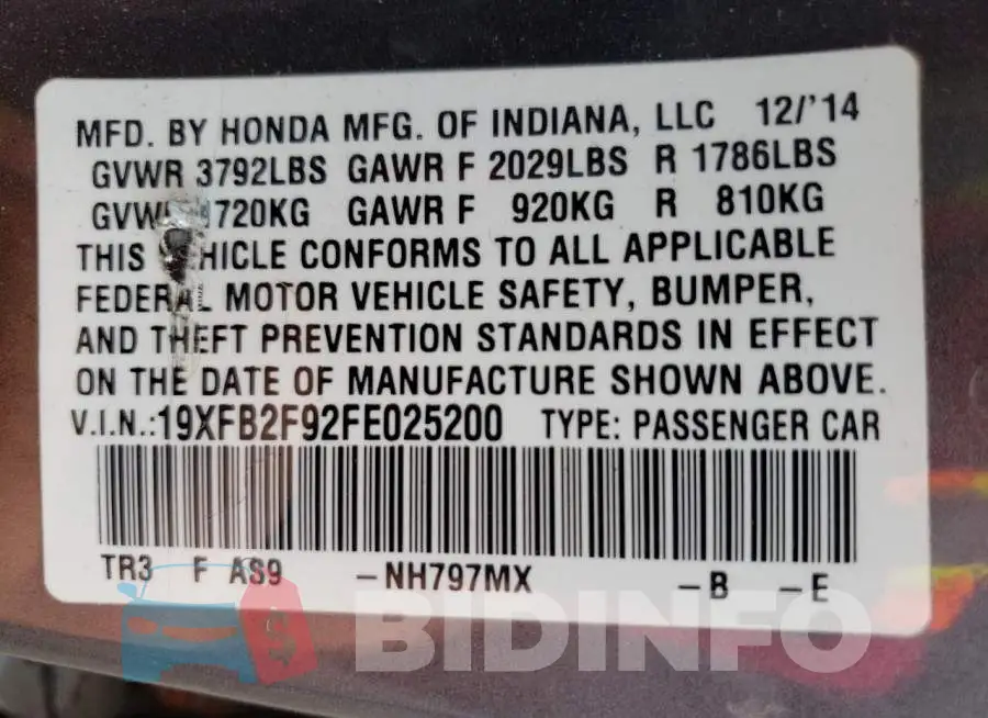 19XFB2F92FE025200 Photo# 13