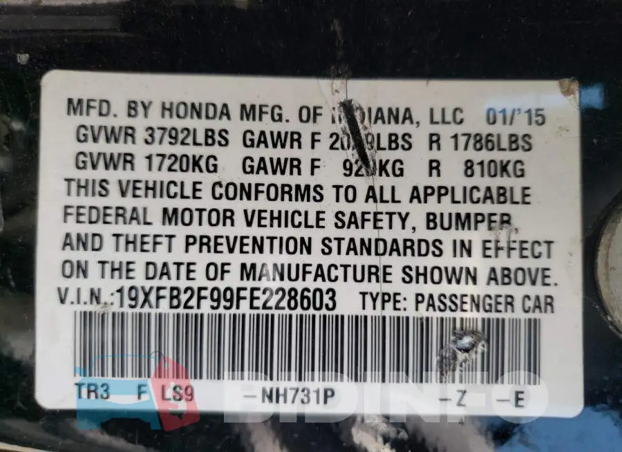 19XFB2F99FE228603 Photo# 13