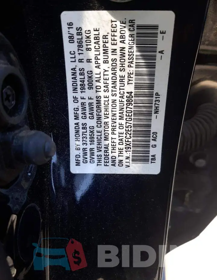 19XFC2E57GE079864 Photo# 12