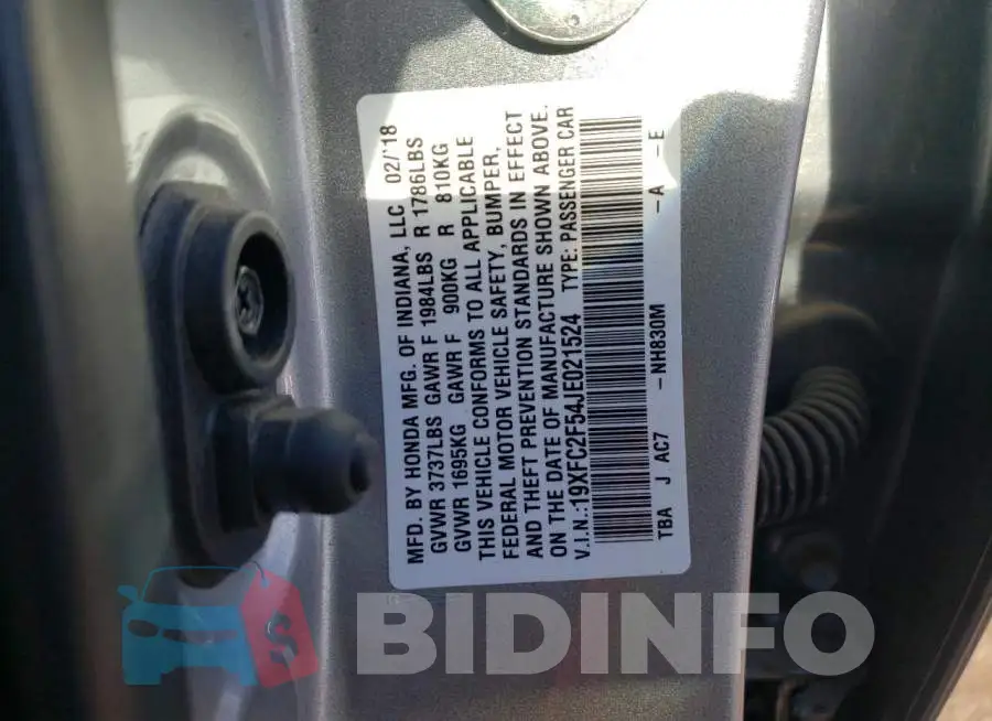 19XFC2F54JE021524 Photo# 10