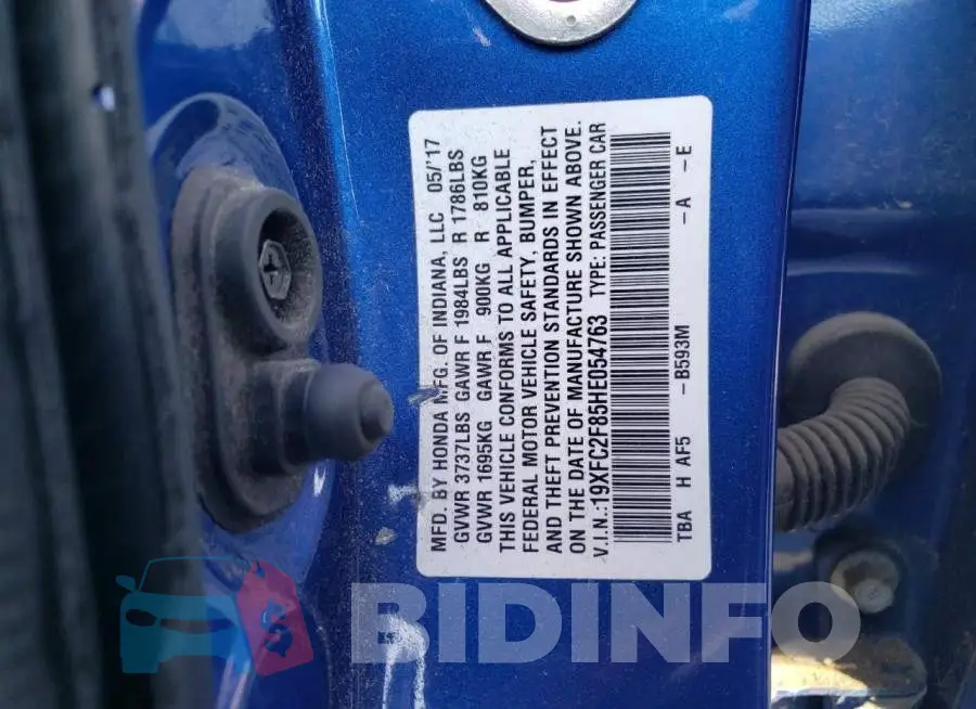 19XFC2F85HE054763 Photo# 12