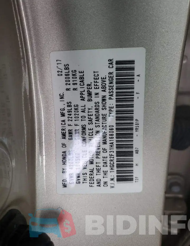 1HGCR2F31HA168060 Photo# 12