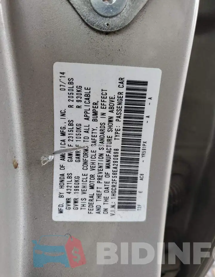 1HGCR2F56EA290698 Photo# 13