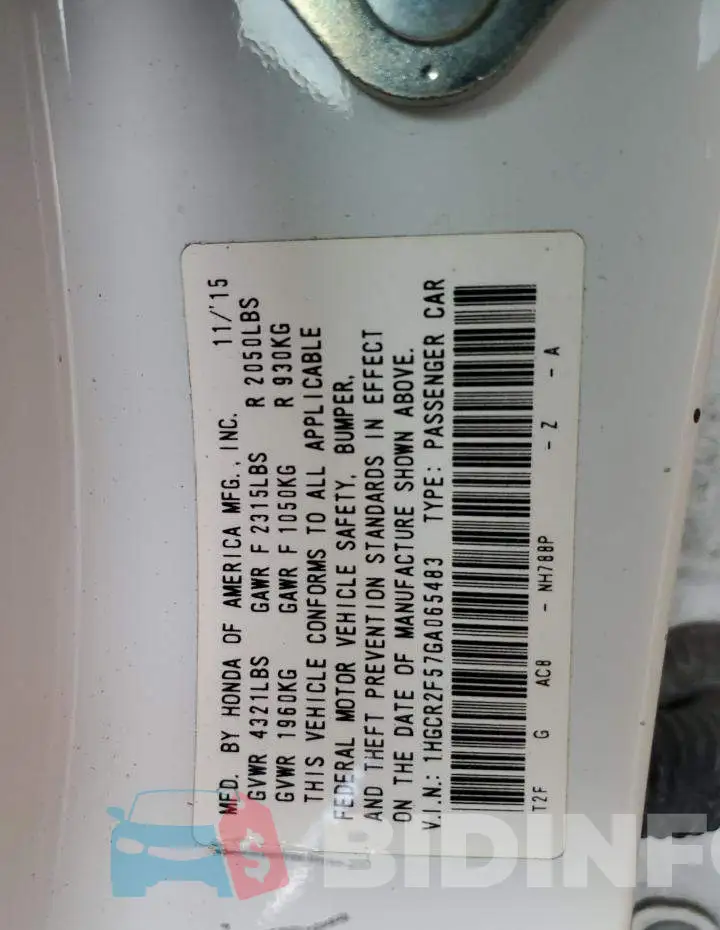 1HGCR2F57GA065483 Photo# 12