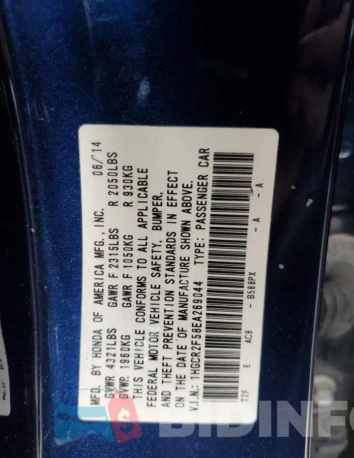 1HGCR2F58EA269044 Photo# 12
