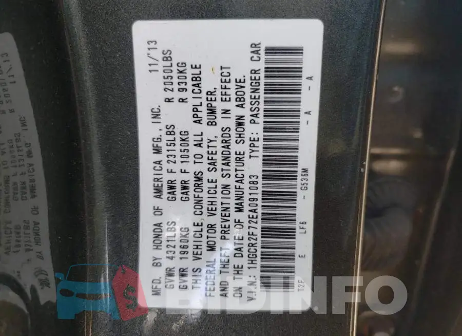 1HGCR2F72EA091083 Photo# 12