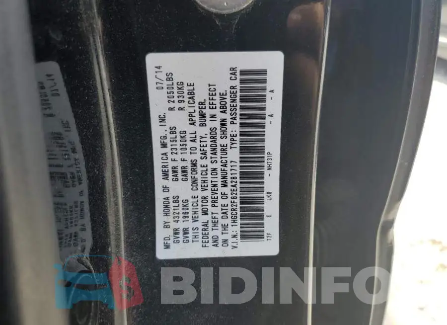 1HGCR2F82EA281717 Photo# 13