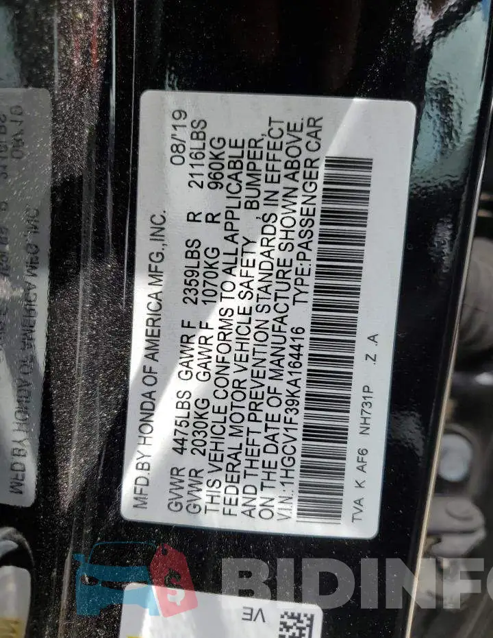 1HGCV1F39KA164416 Photo# 12