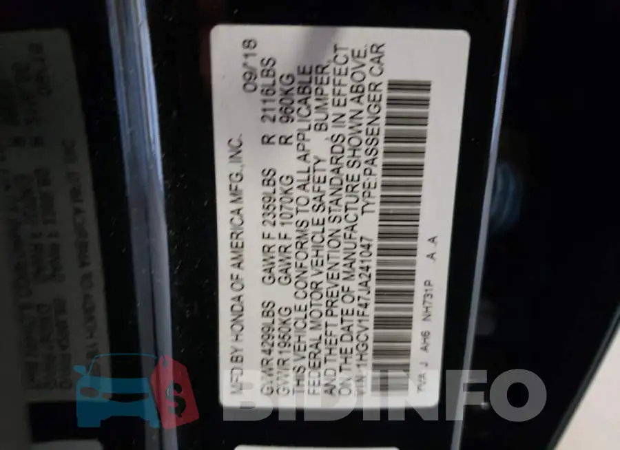 1HGCV1F47JA241047 Photo# 12