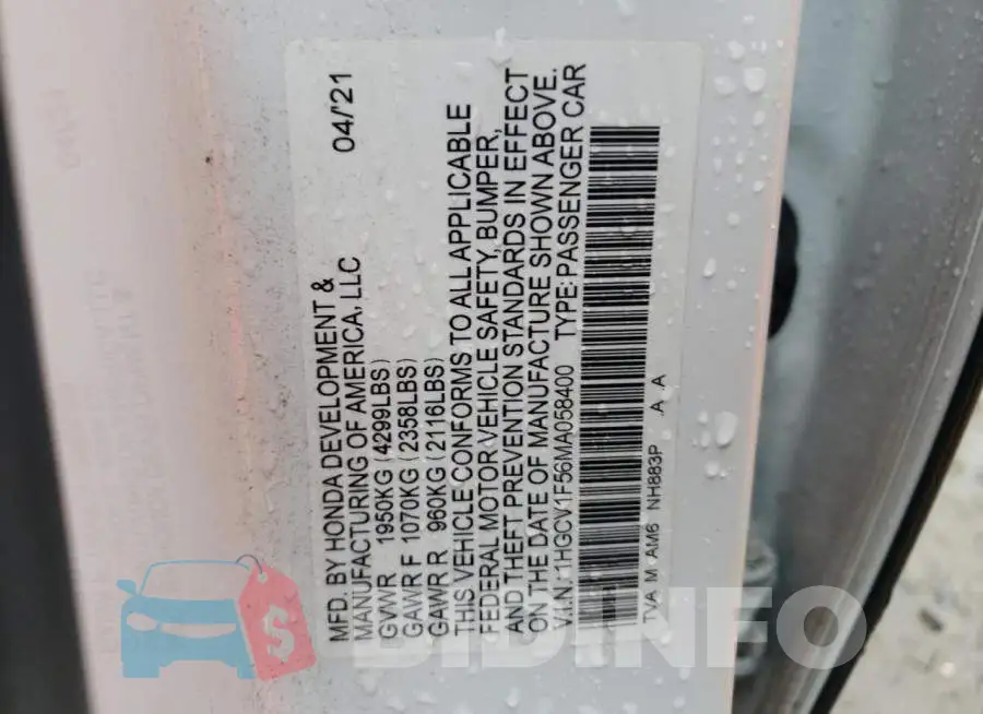 1HGCV1F56MA058400 Photo# 12
