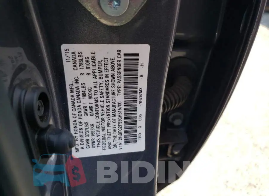 2HGFC2F55GH515700 Photo# 13