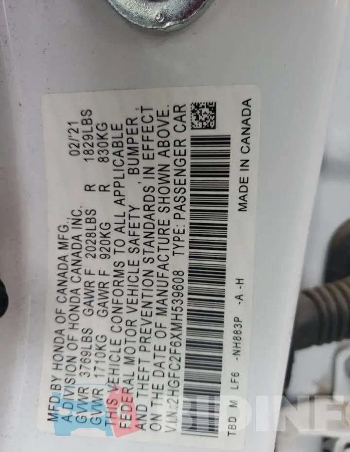 2HGFC2F6XMH539608 Photo# 12