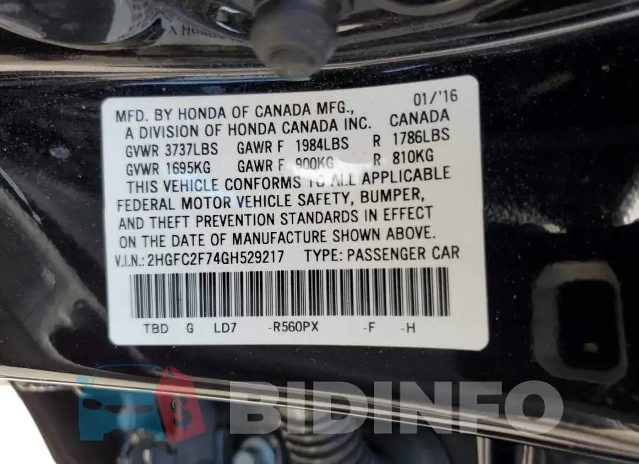2HGFC2F74GH529217 Photo# 12