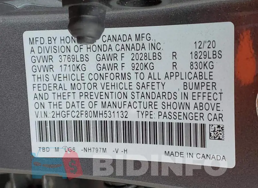2HGFC2F80MH531132 Photo# 12