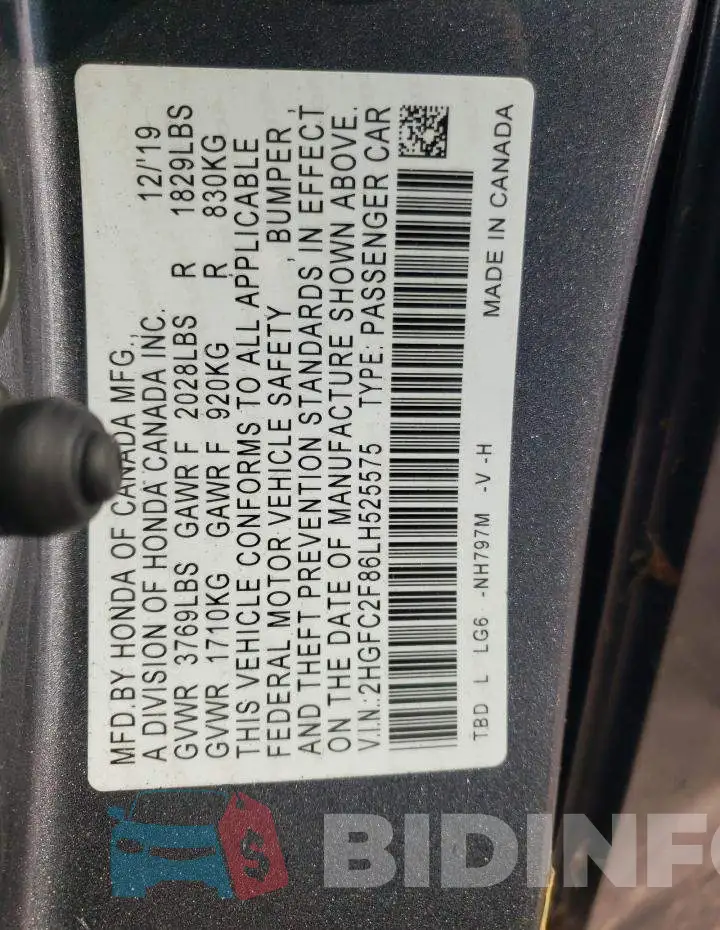 2HGFC2F86LH525575 Photo# 12