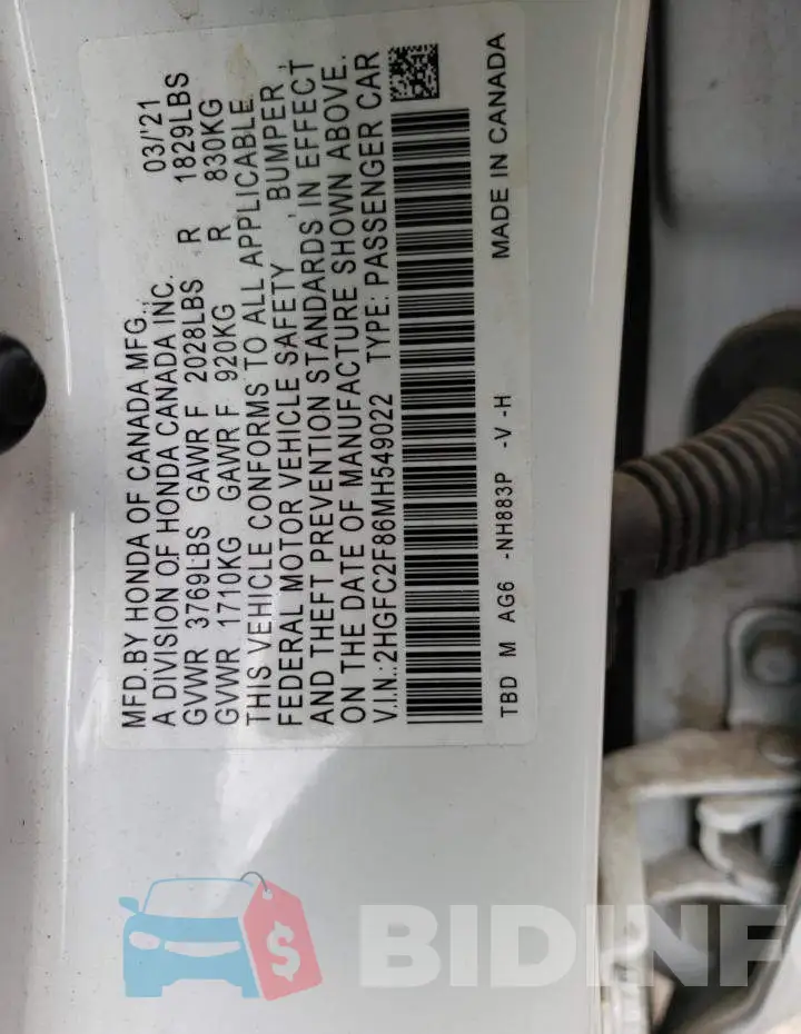 2HGFC2F86MH549022 Photo# 12