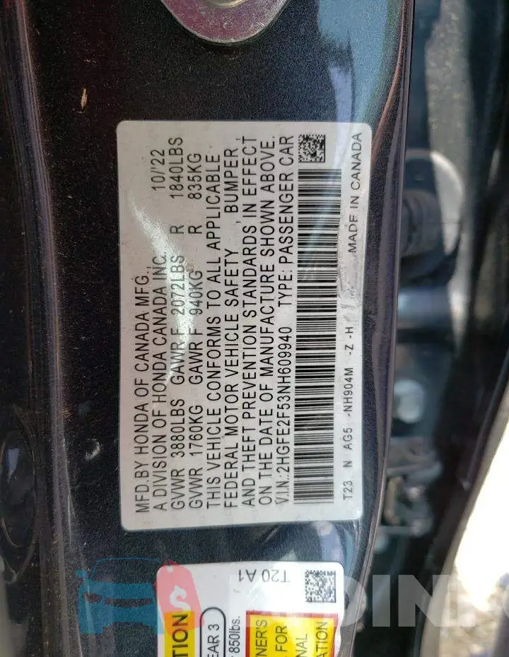 2HGFE2F53NH609940 Photo# 12