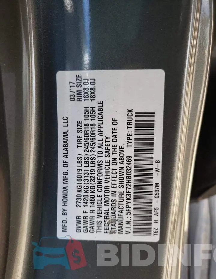 5FPYK3F72HB032469 Photo# 12