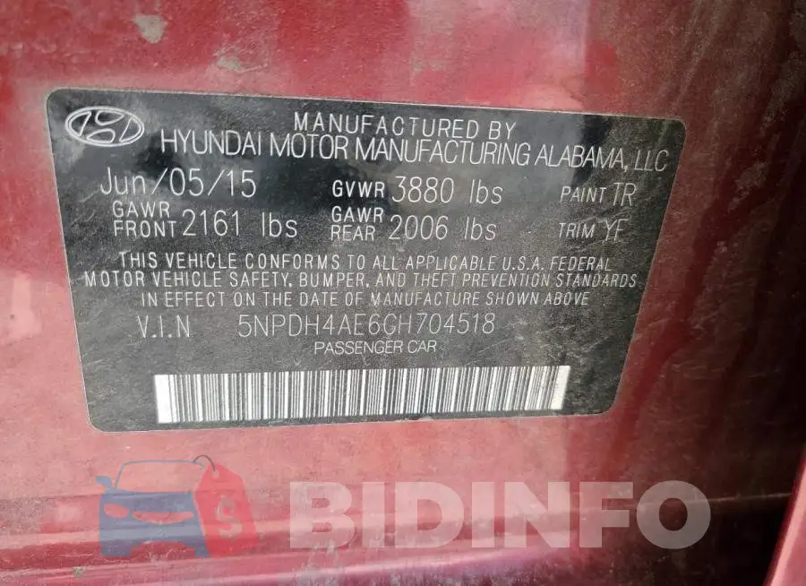 5NPDH4AE6GH704518 Photo# 13