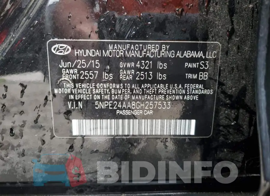 5NPE24AA8GH257533 Photo# 12
