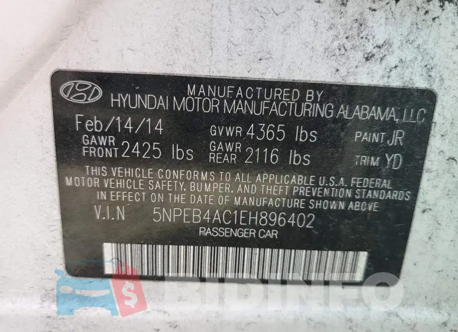 5NPEB4AC1EH896402 Photo# 12