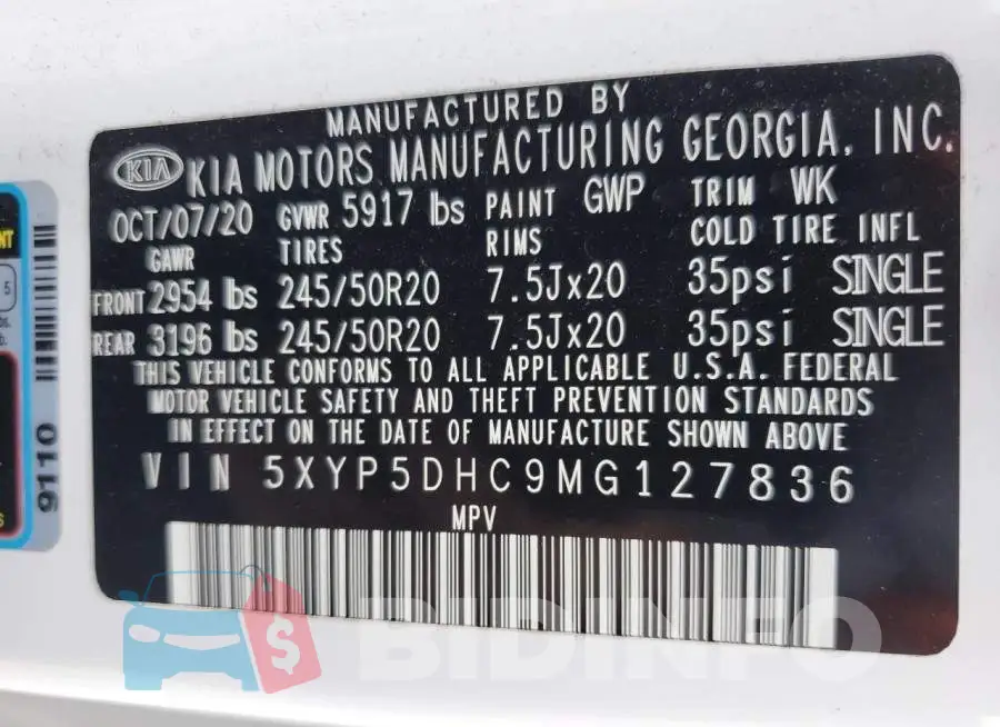 5XYP5DHC9MG127836 Photo# 14