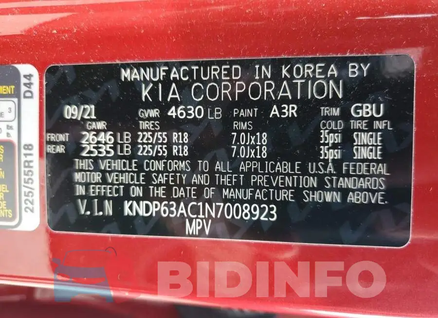 KNDP63AC1N7008923 Photo# 13
