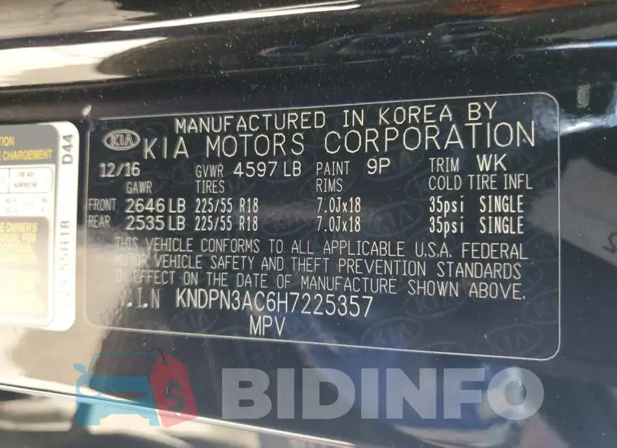 KNDPN3AC6H7225357 Photo# 14