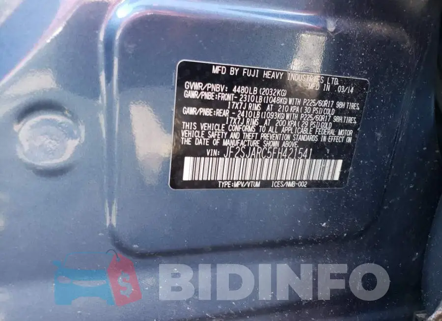 JF2SJARC5FH421541 Photo# 13