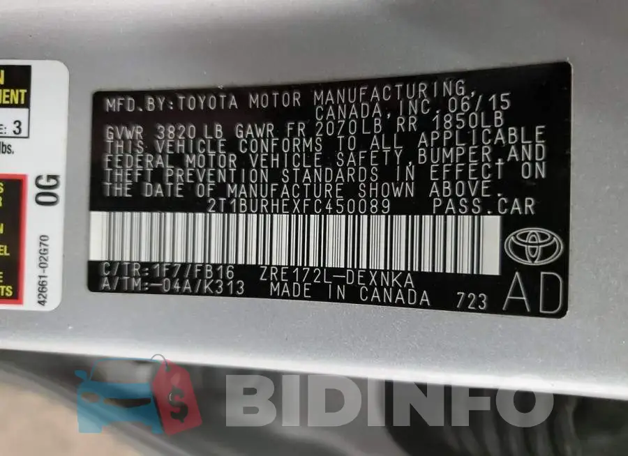 2T1BURHEXFC450089 Photo# 13