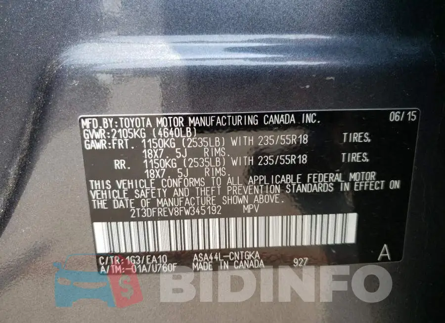 2T3DFREV8FW345192 Photo# 13