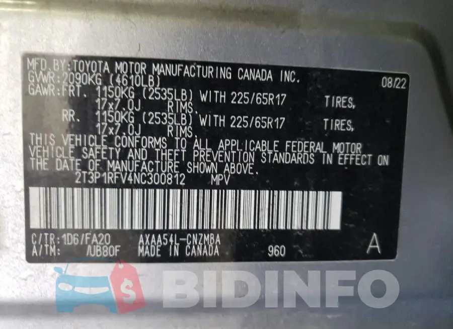 2T3P1RFV4NC300812 Photo# 13