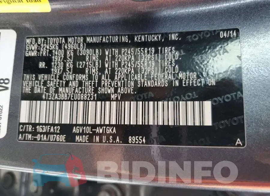 4T3ZA3BB7EU088231 Photo# 13