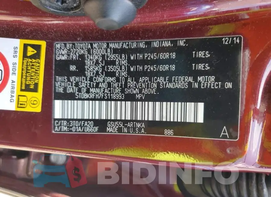 5TDBKRFH7FS118993 Photo# 13