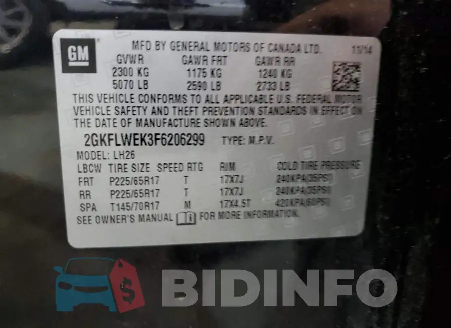 2GKFLWEK3F6206299 Photo# 13