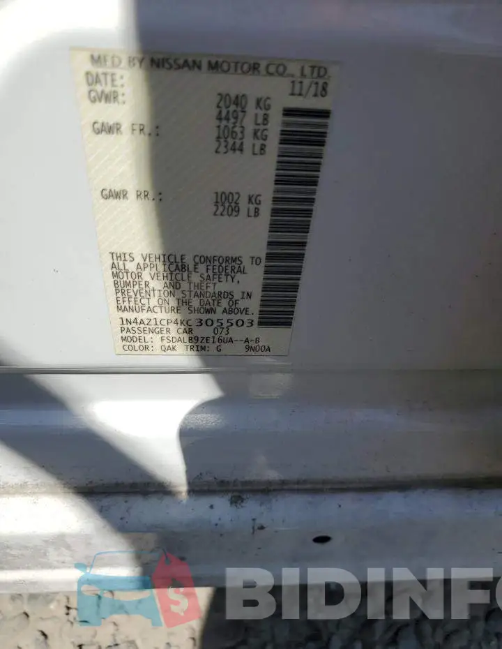 1N4AZ1CP4KC305503 Photo# 13