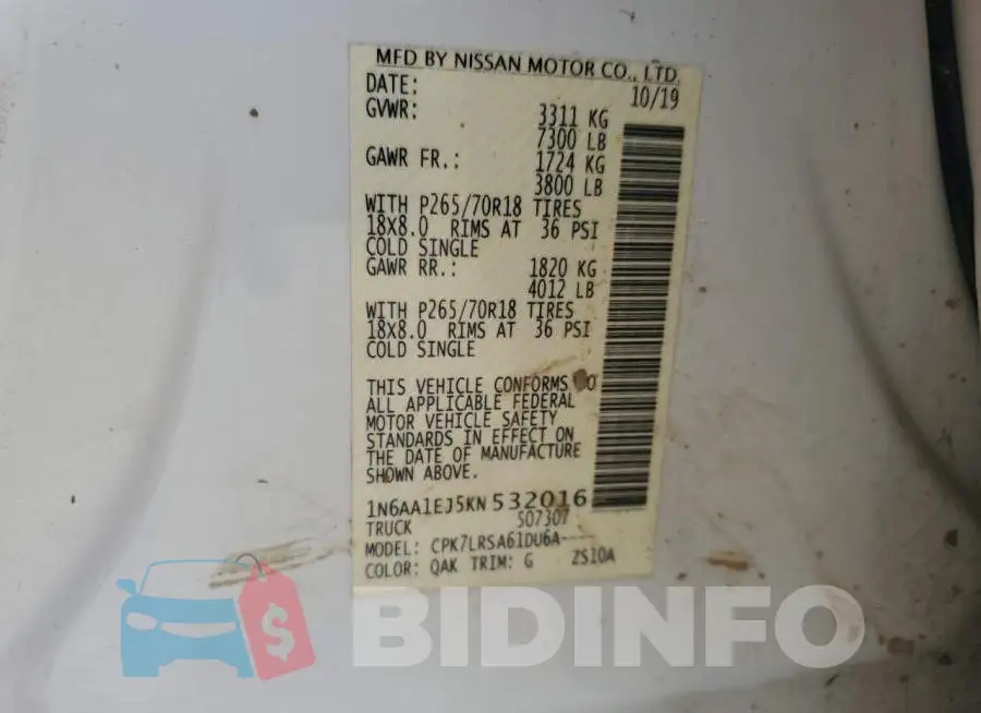 1N6AA1EJ5KN532016 Photo# 12