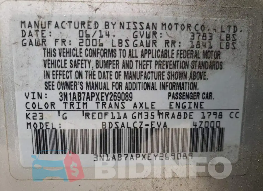 3N1AB7APXEY269089 Photo# 12